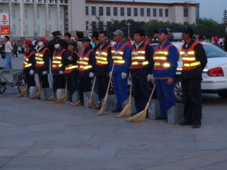 cleaning crew at the Square